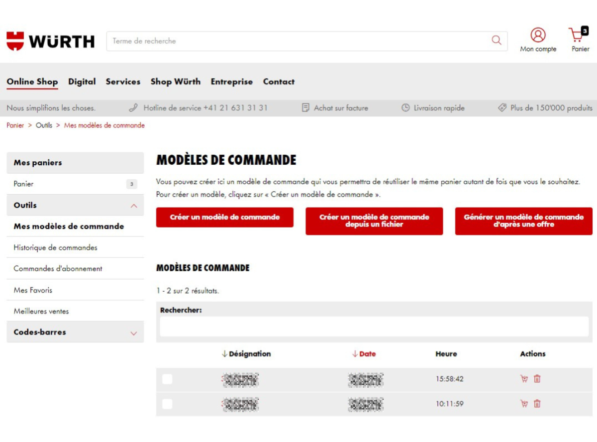 Comment faire pour créer des modèles de commandes?