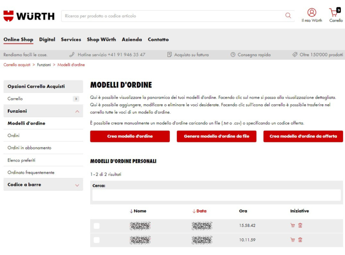 Come si creano i modelli di ordine?