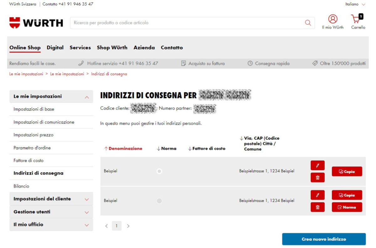 Indirizzo personale dell'utente