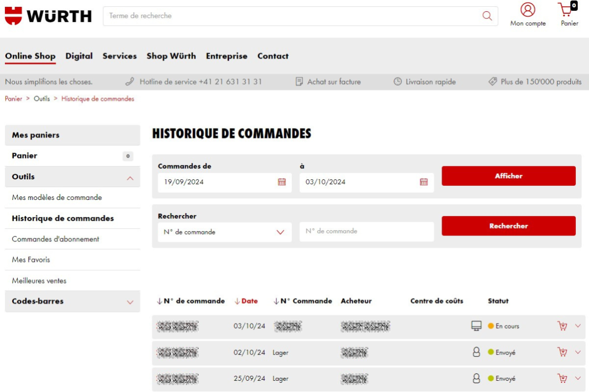 Où trouver mes commandes passées?