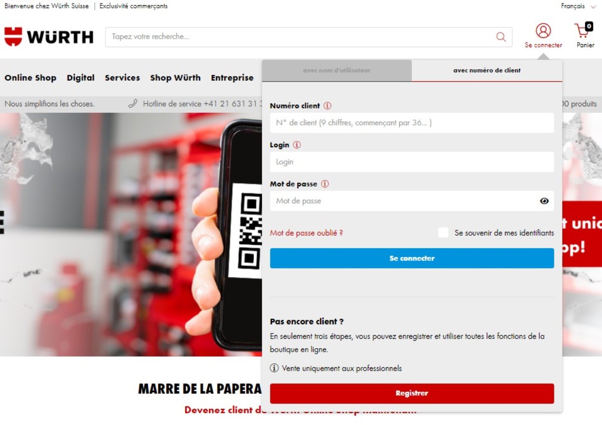 Comment faire la connexion et la déconnexion dans l'online shop et l'app Würth?