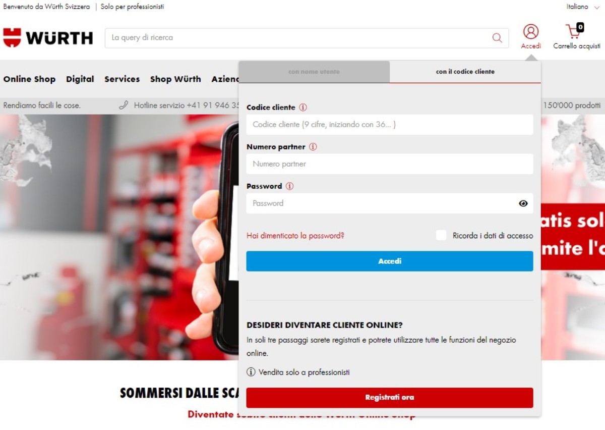 Come si accede e si esce dal Online-Shop o dalla Würth App?